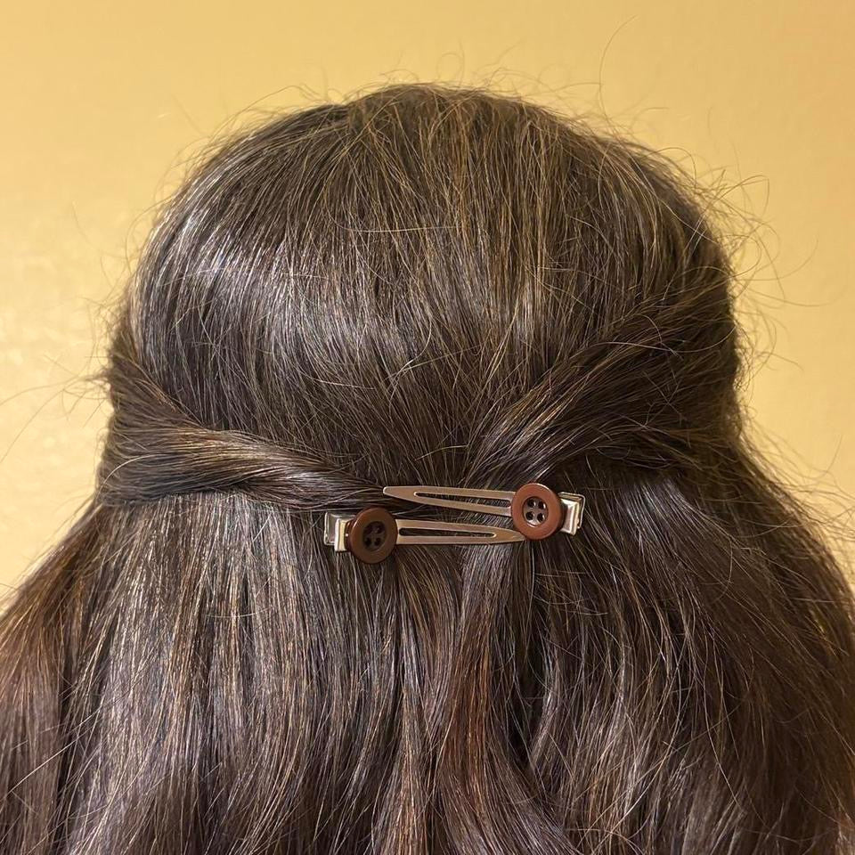 Brown Button Hair Clips