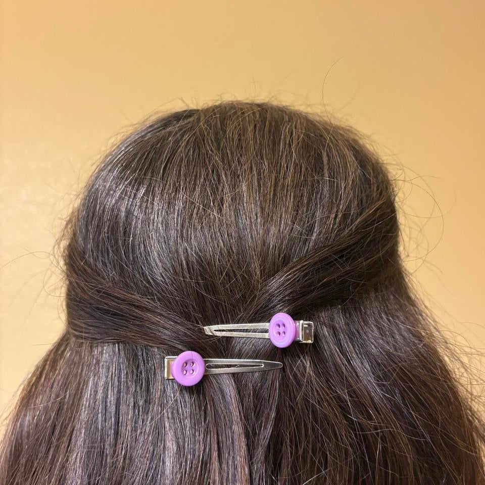 Purple Button Hair Clips