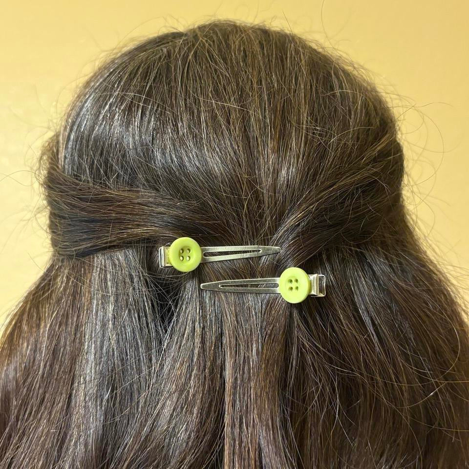 Light Green Button Hair Clips