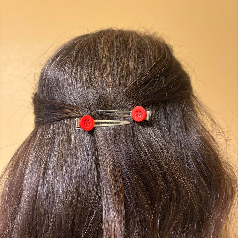 Red Button Hair Clips