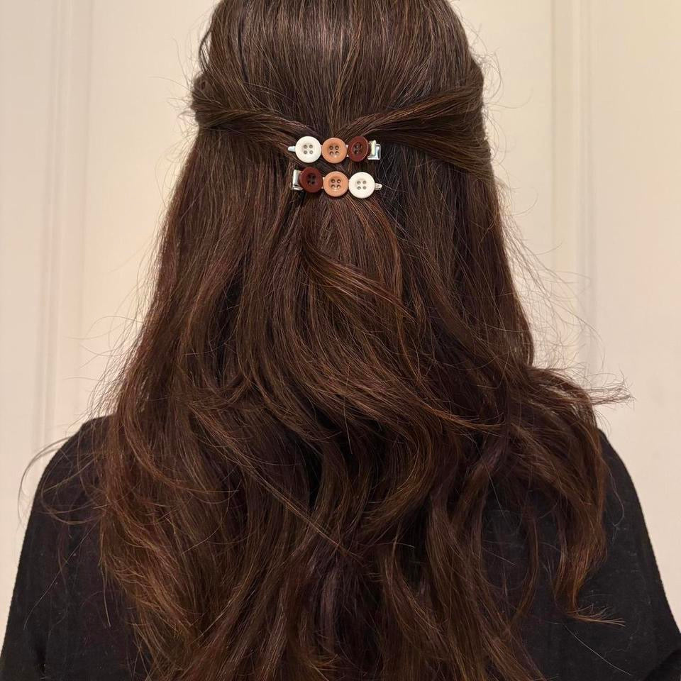 Vanilla Latte Button Hair Clips