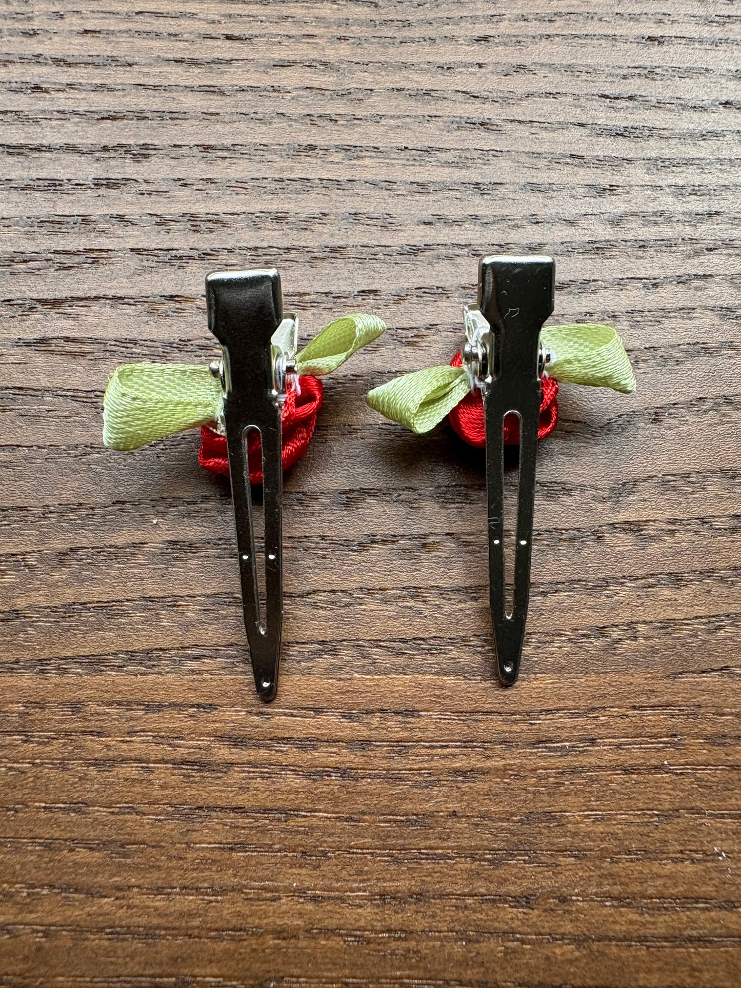 Red Rosette Hair Clips