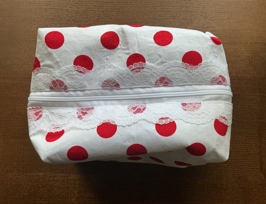 White/Red Polka Dot Makeup Bag