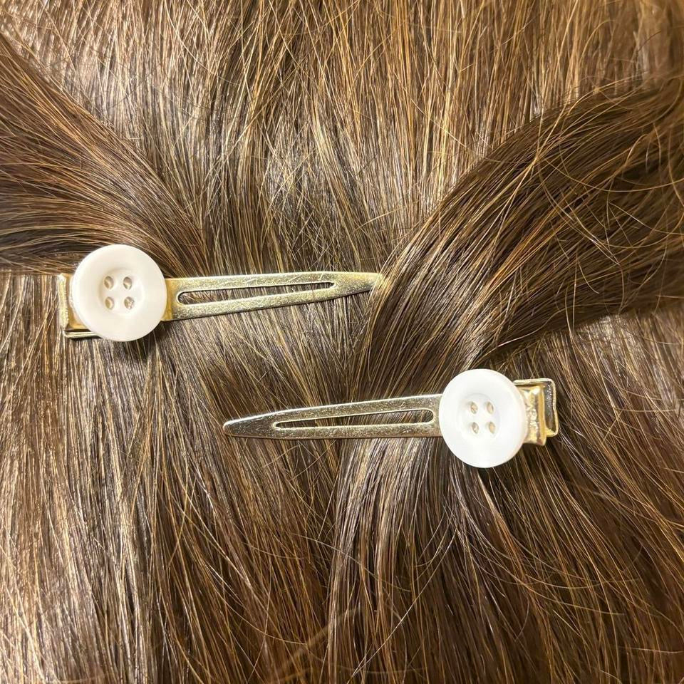 White Button Hair Clips