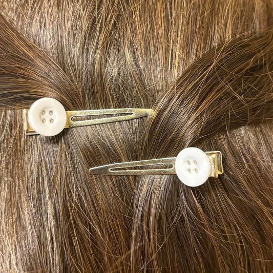 White Button Hair Clips