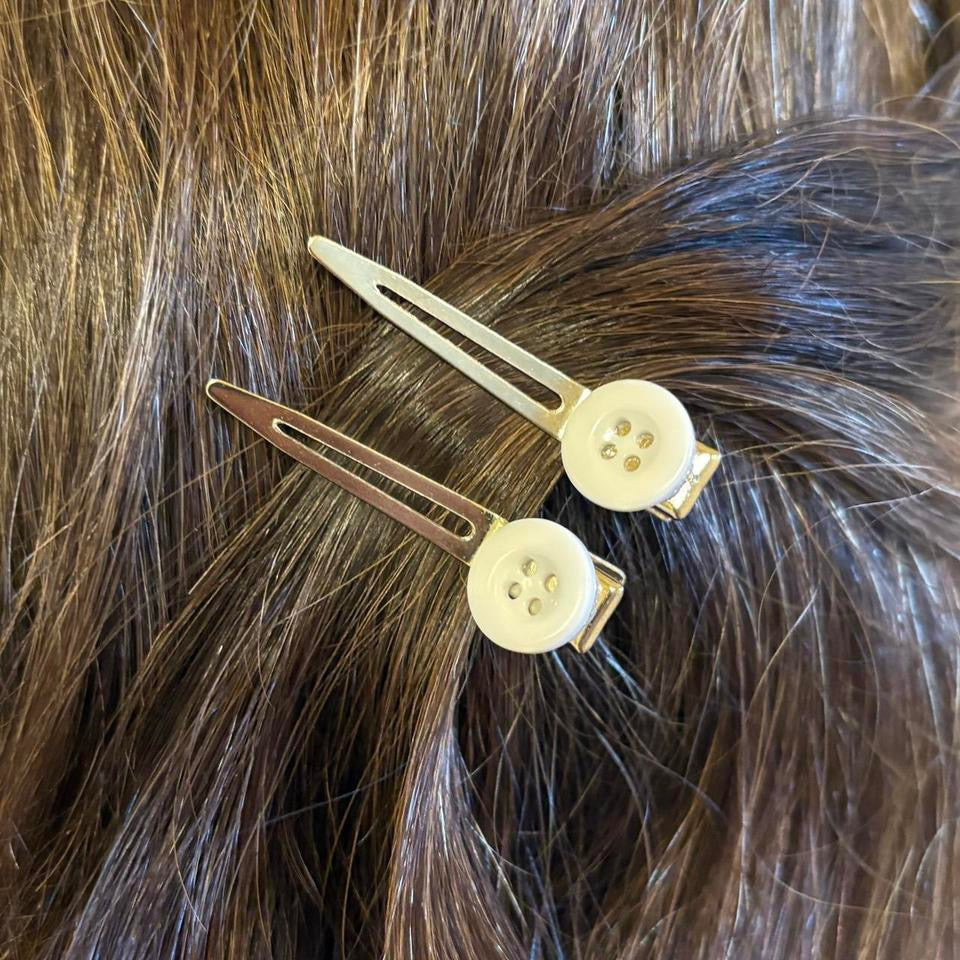 White Button Hair Clips