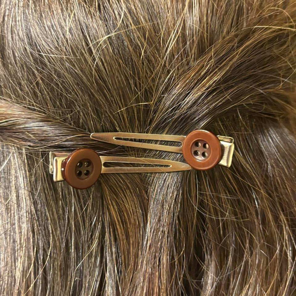 Brown Button Hair Clips