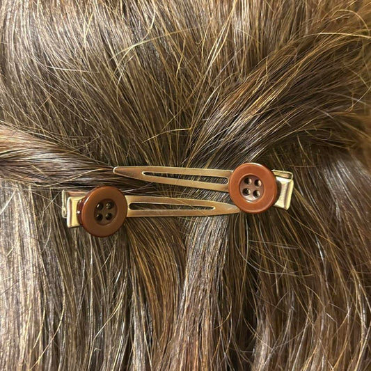 Brown Button Hair Clips