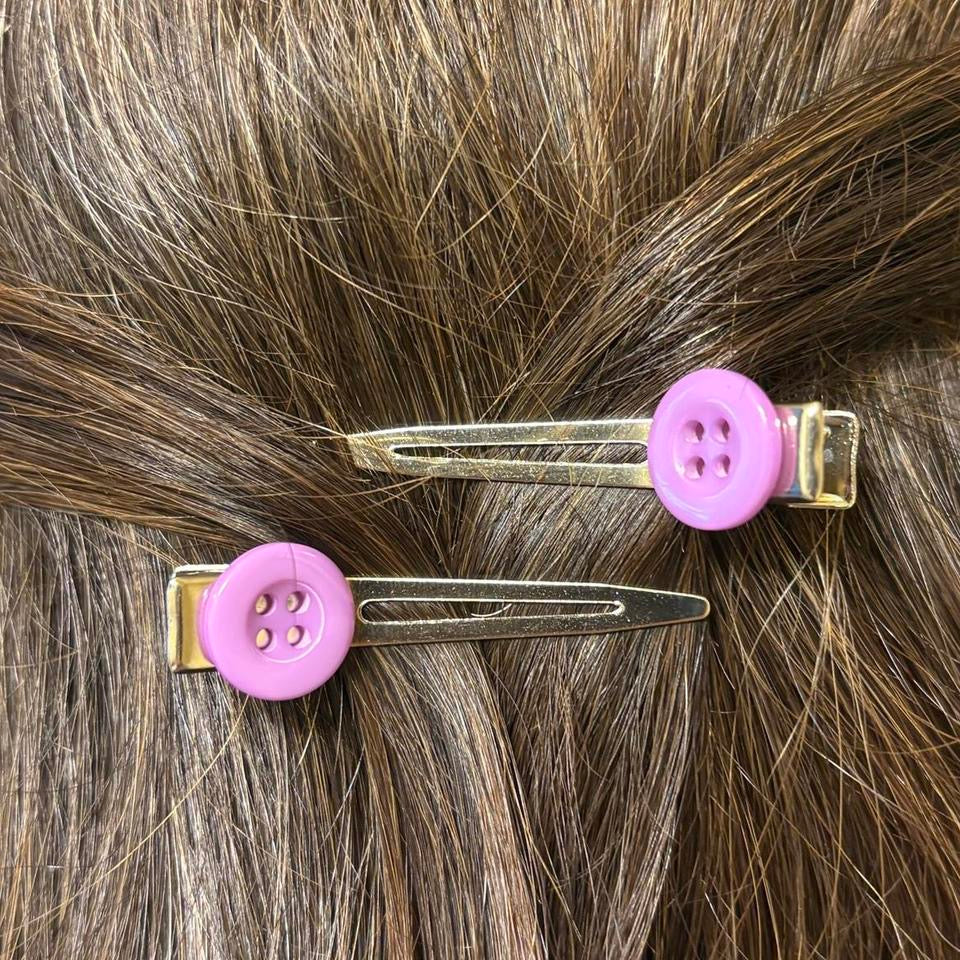 Purple Button Hair Clips