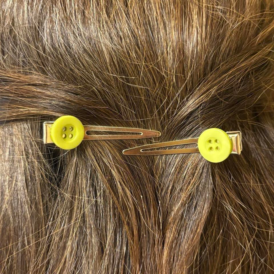Light Green Button Hair Clips