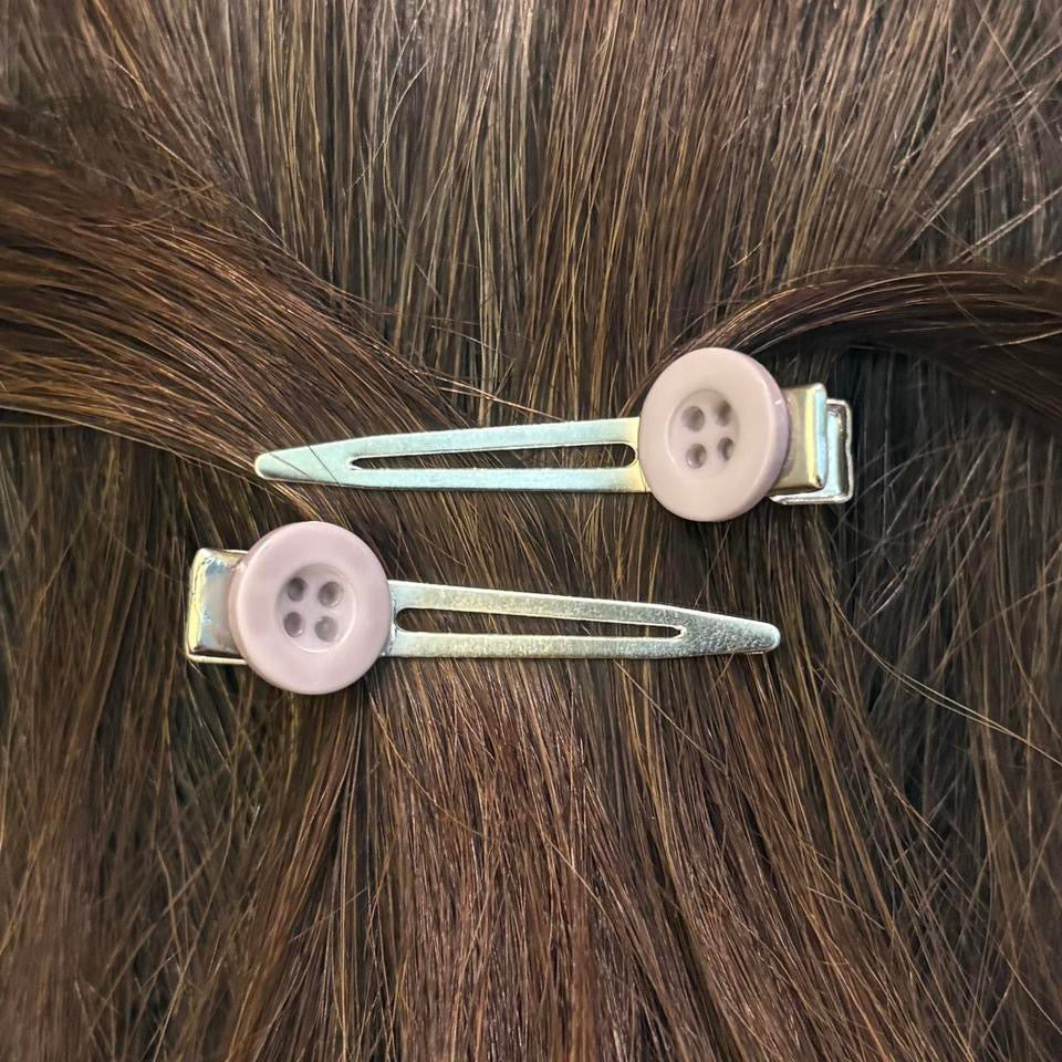 Gray Button Hair Clips