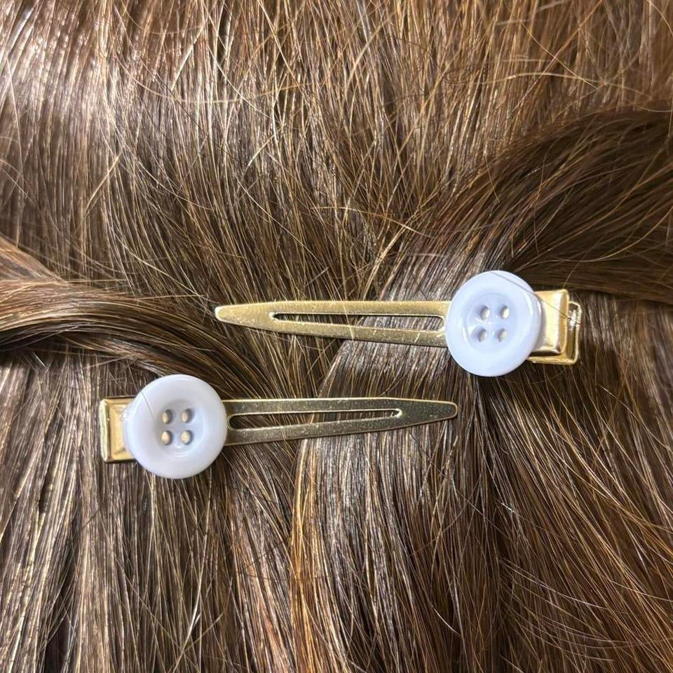 Light Blue Button Hair Clips