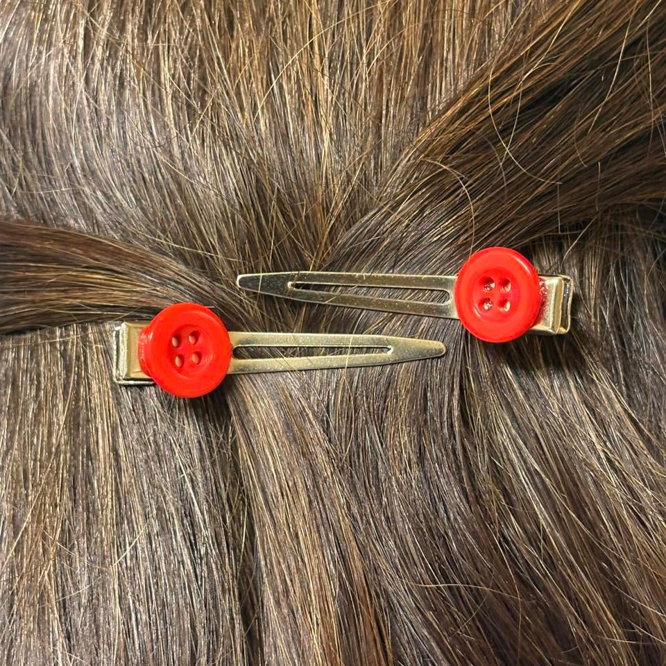 Red Button Hair Clips