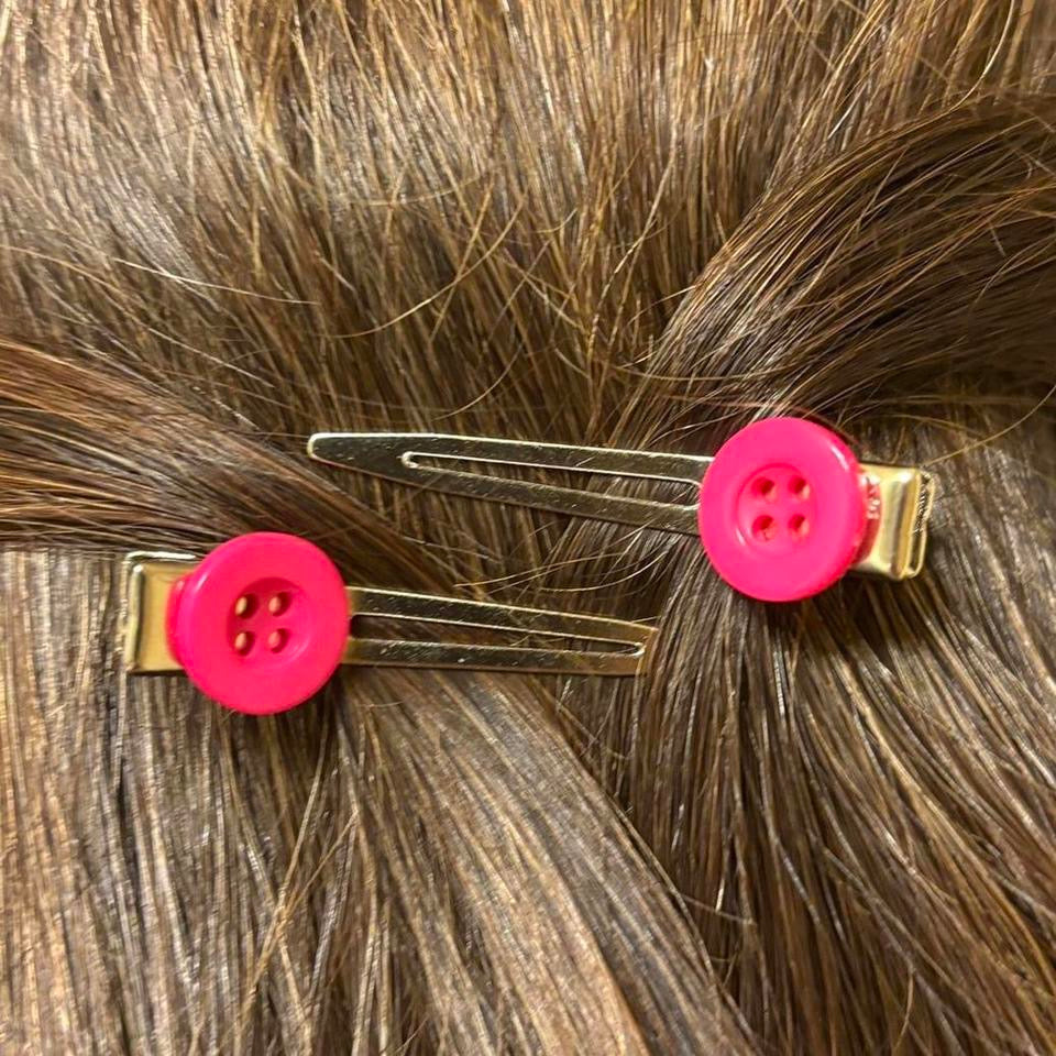 Hot Pink Button Hair Clips