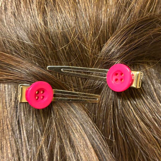 Hot Pink Button Hair Clips