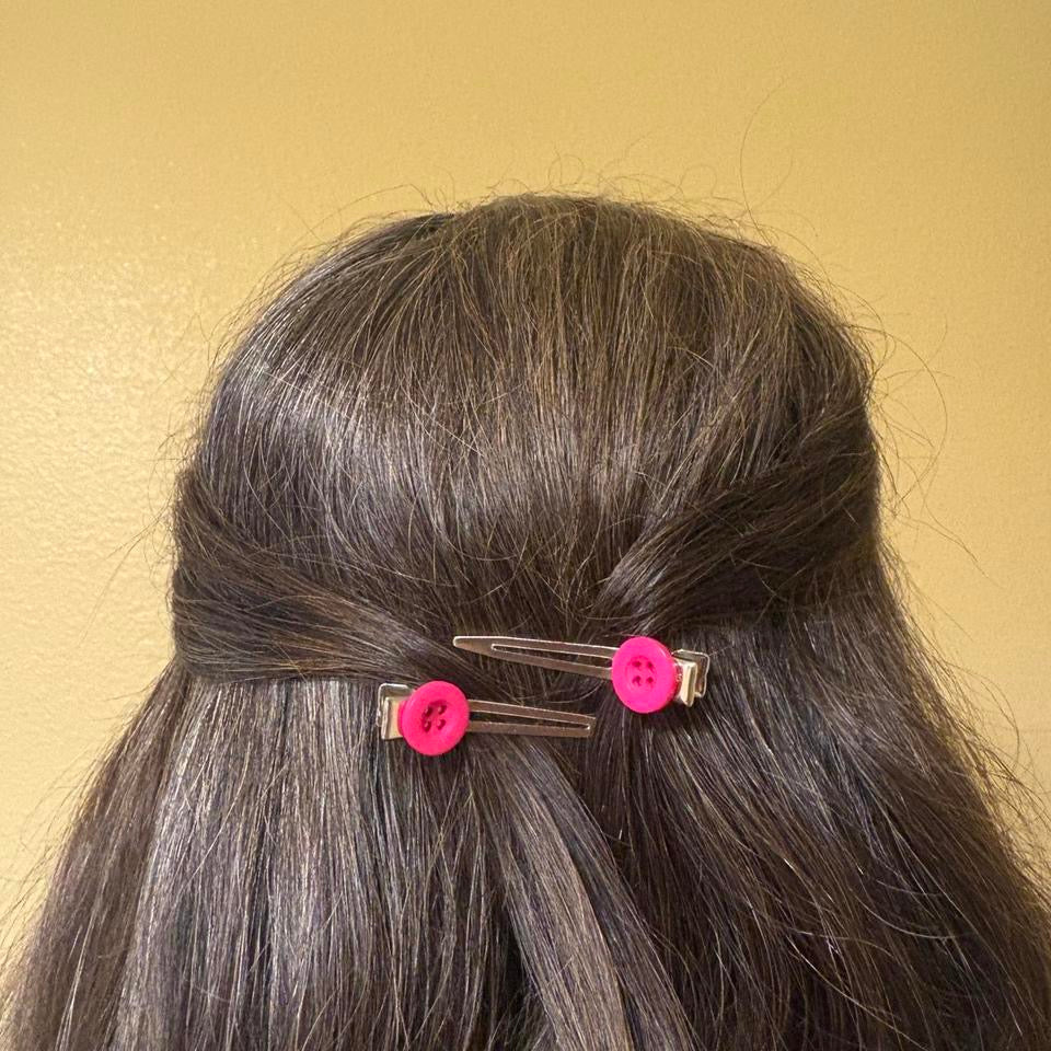 Hot Pink Button Hair Clips