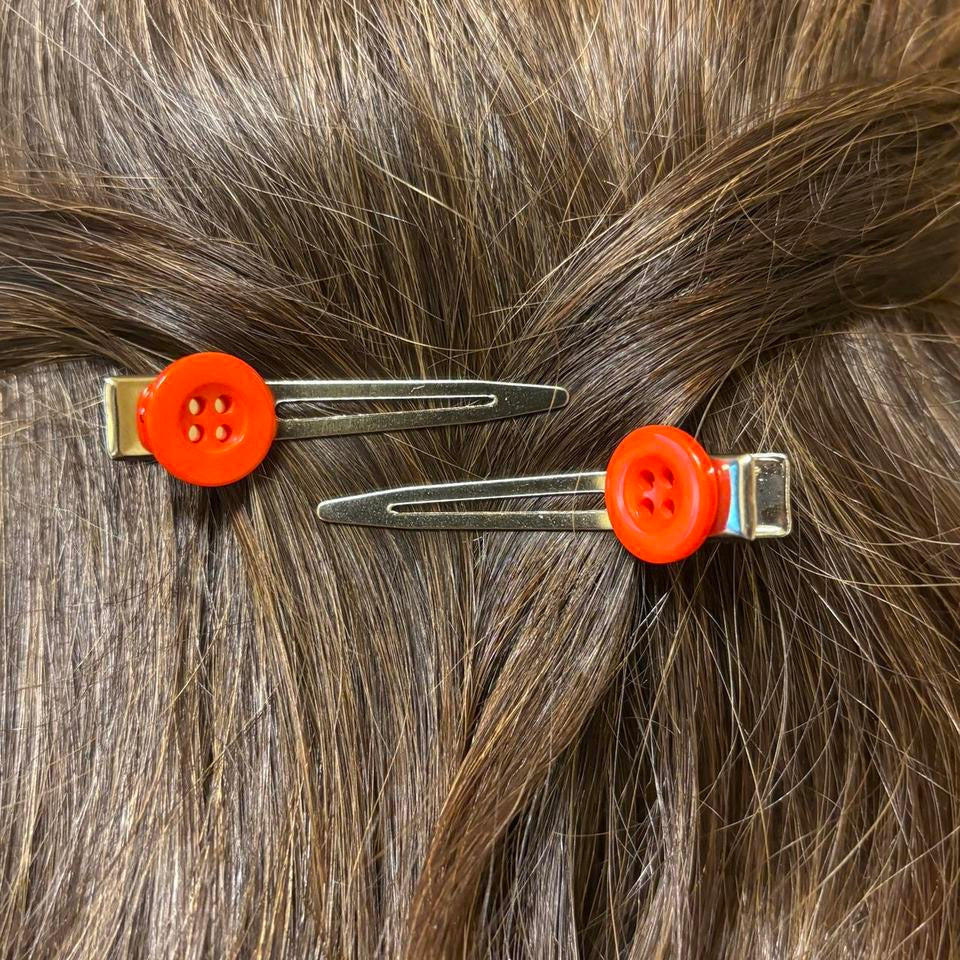 Orange Button Hair Clips