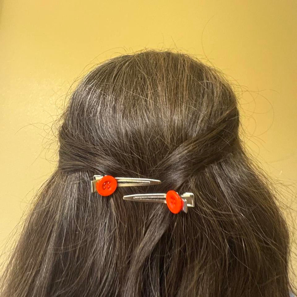 Orange Button Hair Clips