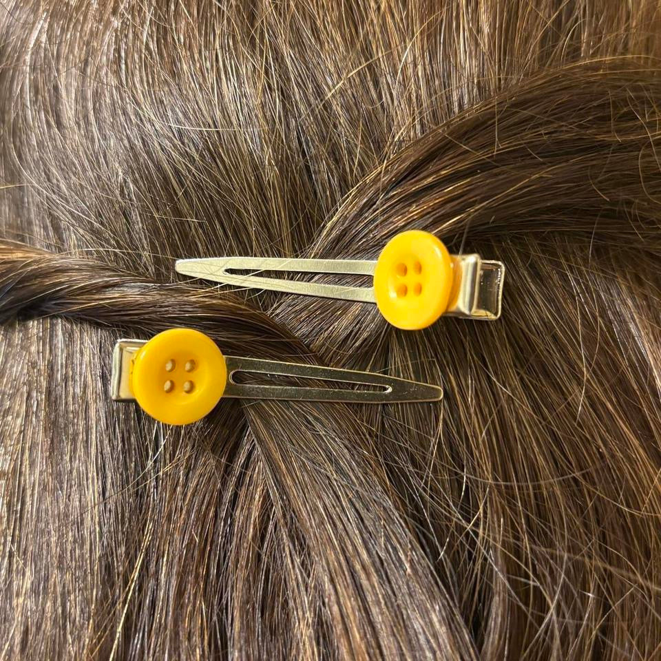 Yellow Button Hair Clips