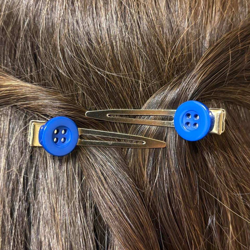 Blue Button Hair Clips