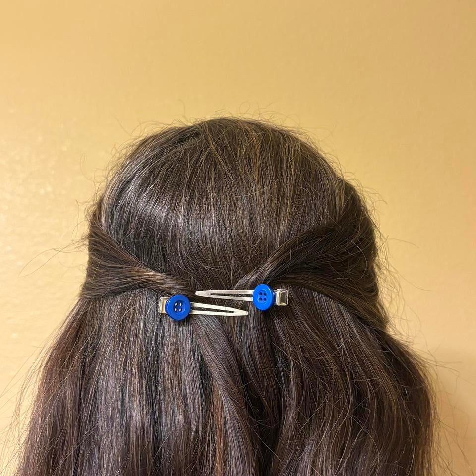 Blue Button Hair Clips
