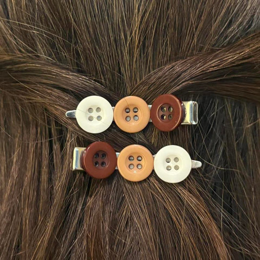 Vanilla Latte Button Hair Clips