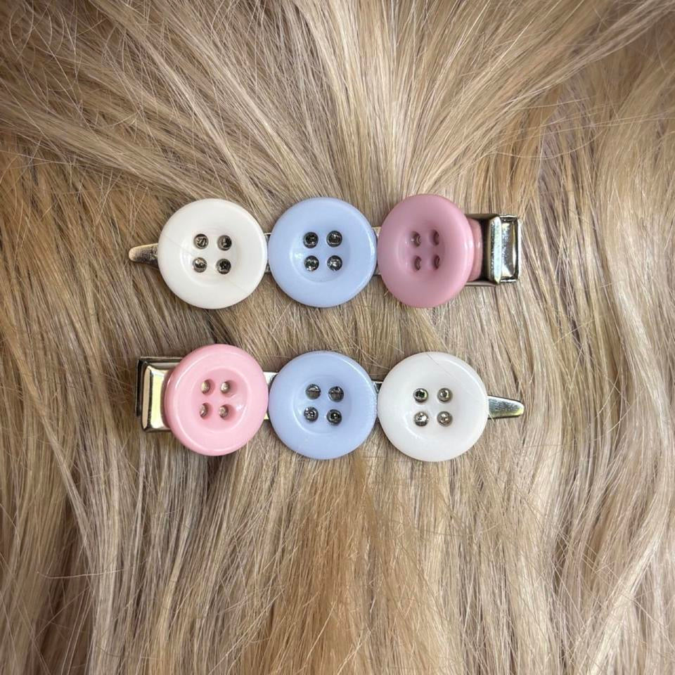 Cotton Candy Button Hair Clips