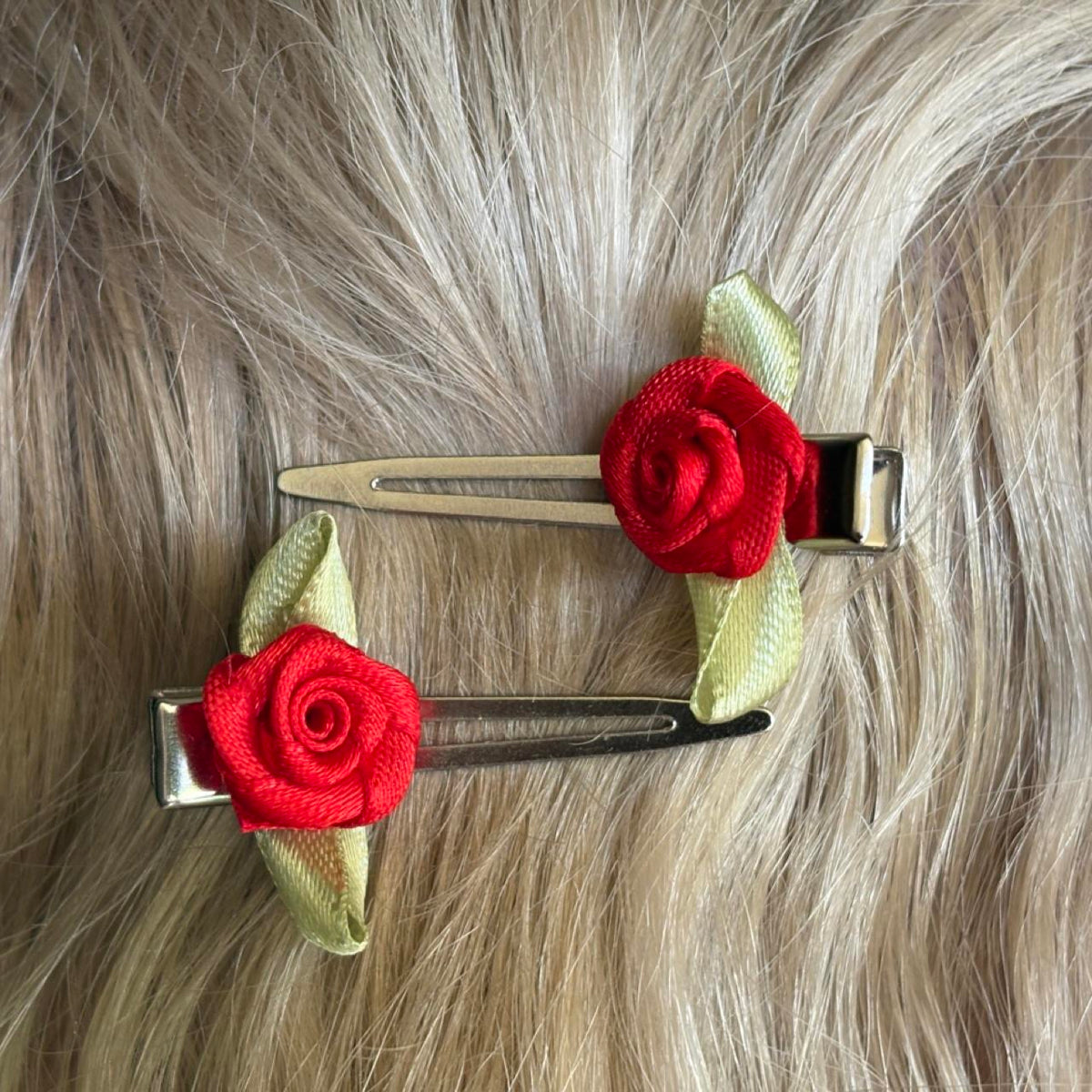 Red Rosette Hair Clips