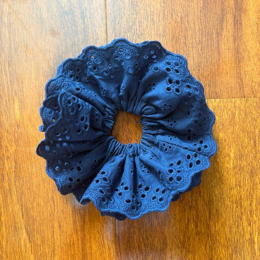 Navy Eyelet Lace Scrunchie