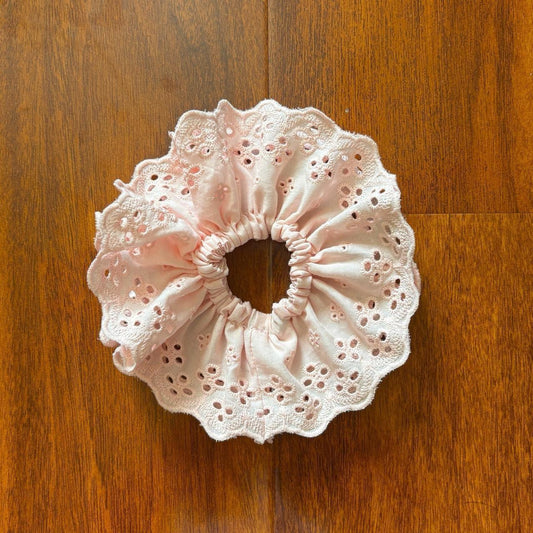 Pink Eyelet Lace Scrunchie