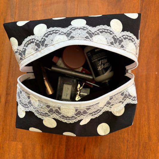 Black/White Polka Dot Makeup Bag