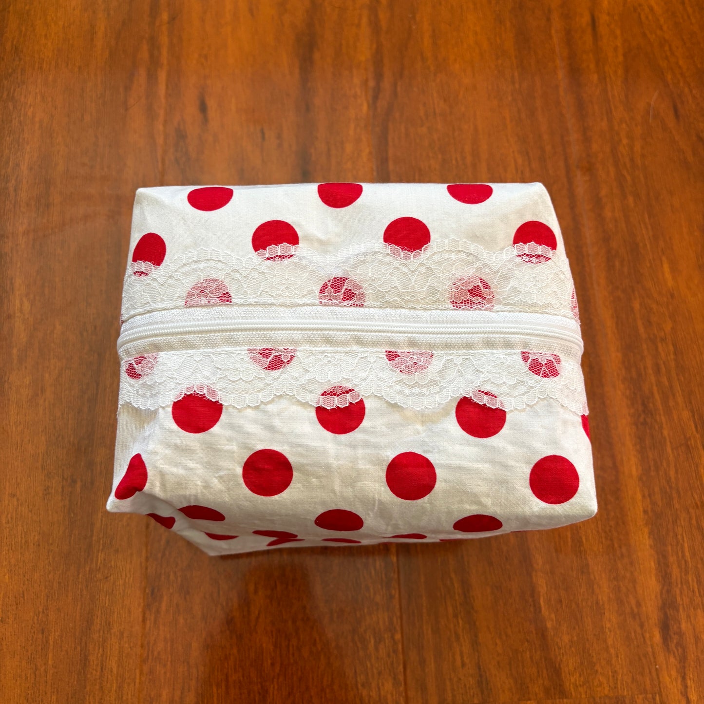 White/Red Polka Dot Makeup Bag