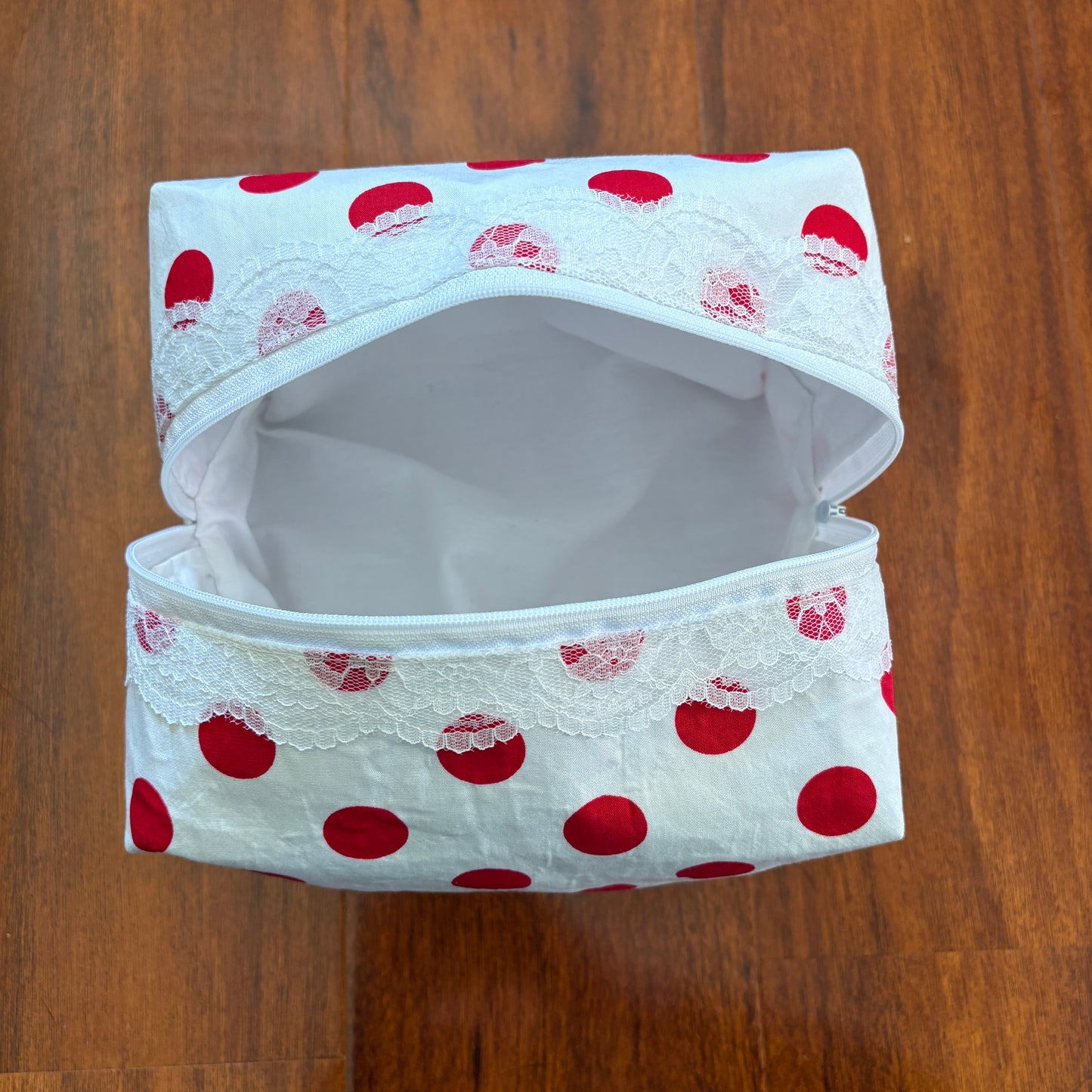 White/Red Polka Dot Makeup Bag