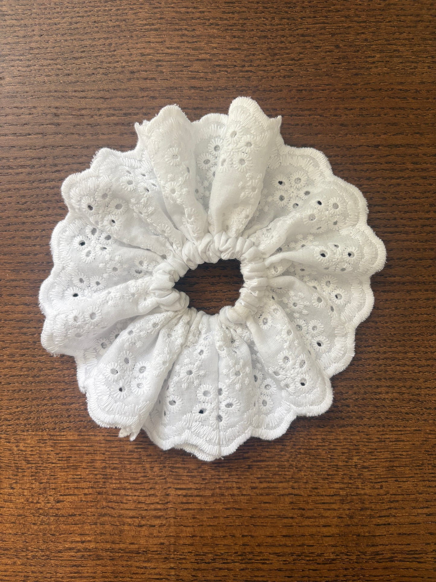 White Eyelet Lace Scrunchie