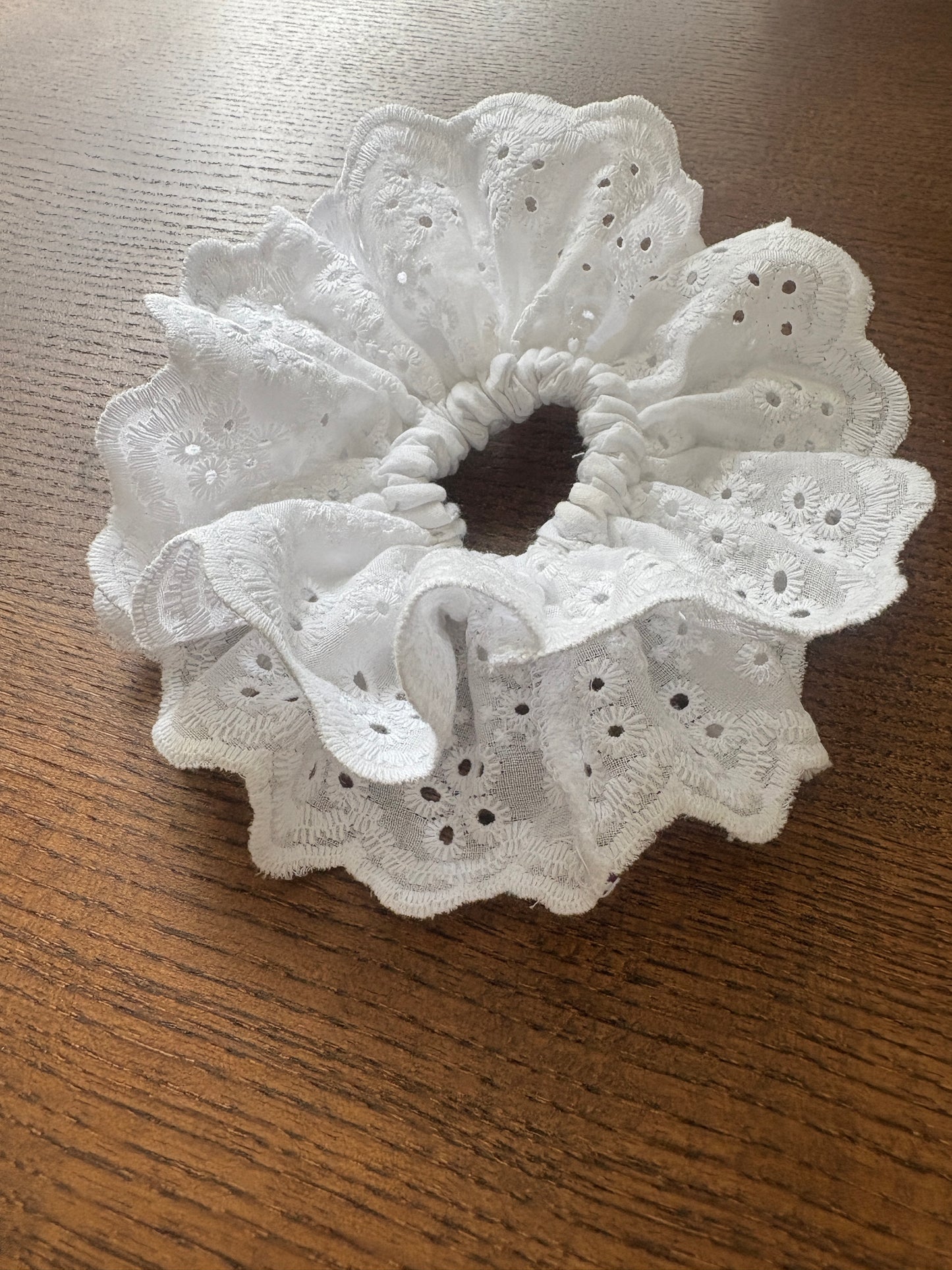 White Eyelet Lace Scrunchie