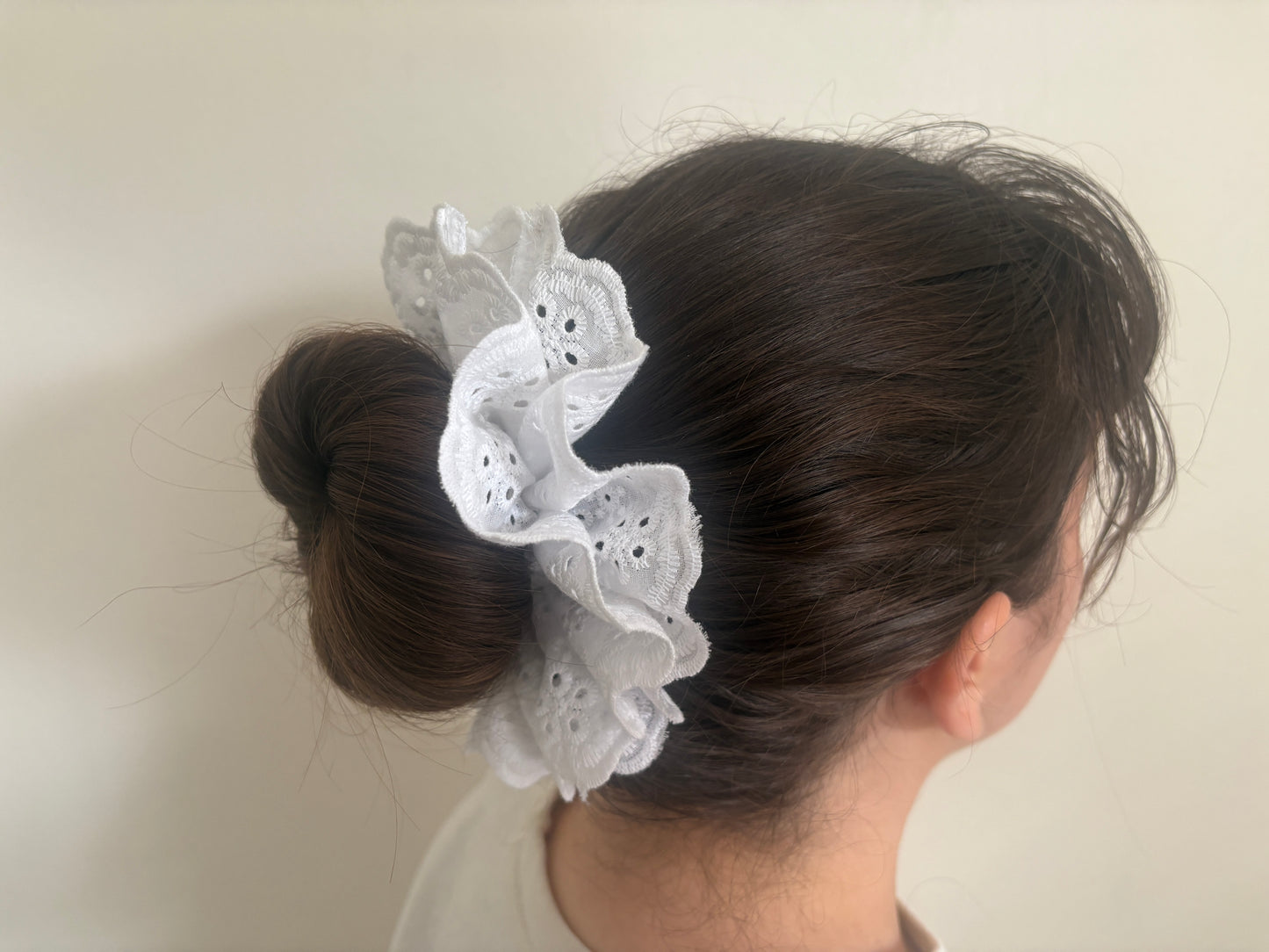 White Eyelet Lace Scrunchie