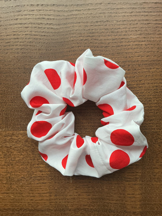 White/Red Polka Dot Scrunchie